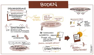 Graphic Recording des Workshops zur Weiterentwicklung des Bodenbiodiversitätsmonitorings