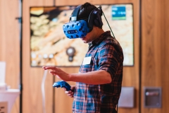 A person with virtual reality glasses.