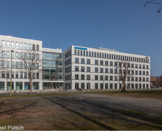Gebäude in dem die Büros des Nationalen Monitoringzentrums zur Biodiversität in Leipzig auf der Alten Messe sind.
