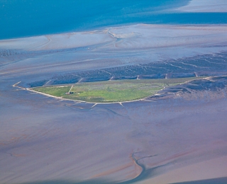 Die Hallig Südfall aus der Vogelperspektive